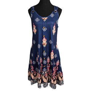 NWT | Navy Blue Bohemian Keyhole Accent Button Midi Dress | Medium